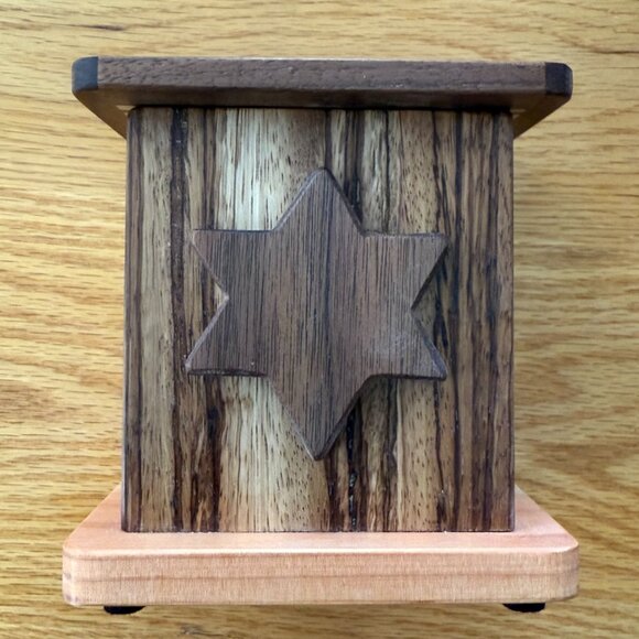 Tzedaka Charity Box Hand Crafted Zebrawood Star of David Judaica - Picture 1 of 10